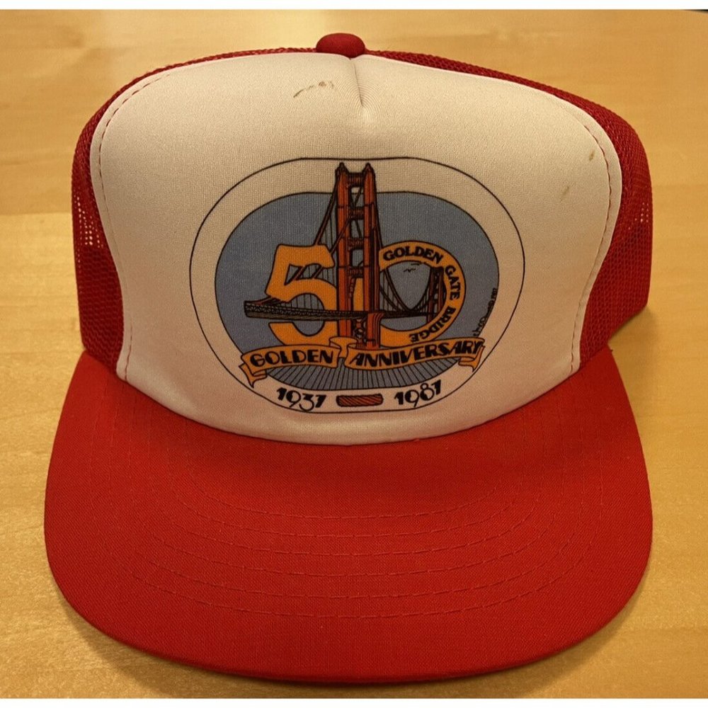 Vtg 80's San Francisco 50th Anniversary Trucker Snapback Hat Golden Gate Bridge